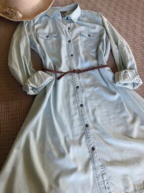 100% Cotton Bit & Bridle Light Blue Long Sleeve Shirt Dress